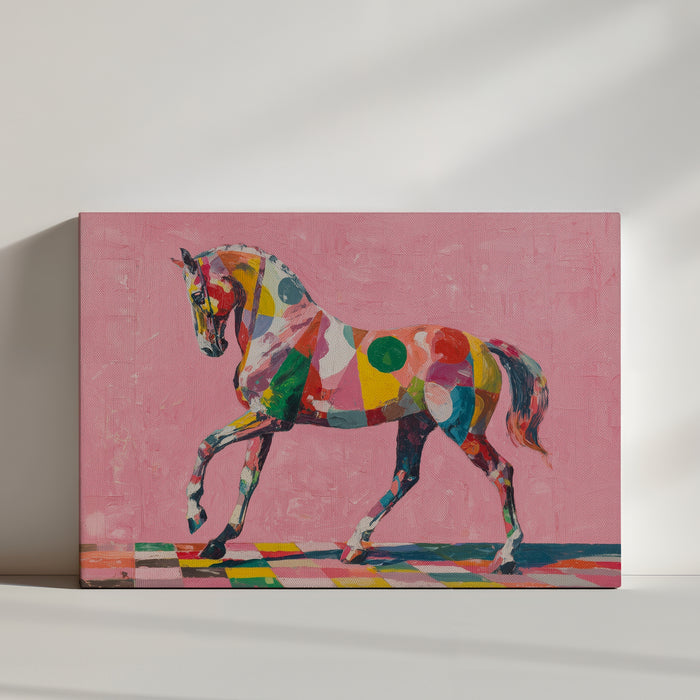 Vibrant pop art horse wall art on a pink background — modern, bold home decor