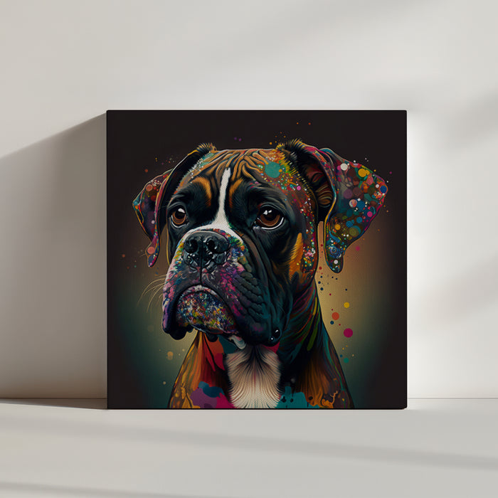 Tableau chien boxer en pop art, peinture multicolore