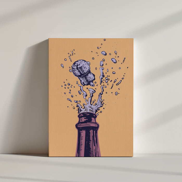 Orange kitchen wall decor featuring a champagne bottle
