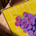 Pop art grape canvas in purple and yellow, light oak frame, contemporary living room decor
