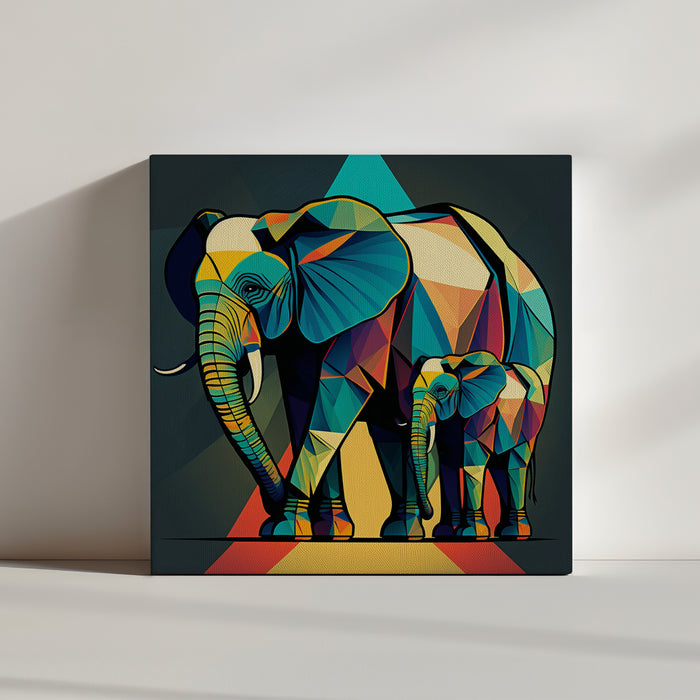 Colorful geometric pop art elephant canvas wall art