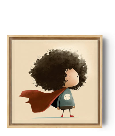 Tableau pour chambre de petit garçon, un enfant en super héros et cap rouge