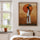 Tableau ethnique femme africaine soleil orange tons terreux décoration chambre adulte neutre