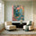 Tableau ethnique scène asiatique urbaine silhouettes vélo lanterne motifs dorés bleu rose décor salon moderne