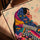 Portrait femme afghane patchwork tableau pour salon cadre chêne doré