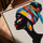 Portrait femme africaine turban multicolore tableau pour salon scandinave