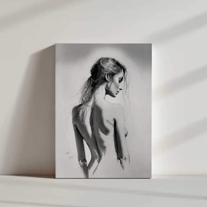 Elegant minimalist feminine art print – charcoal line art drawing for modern home decor