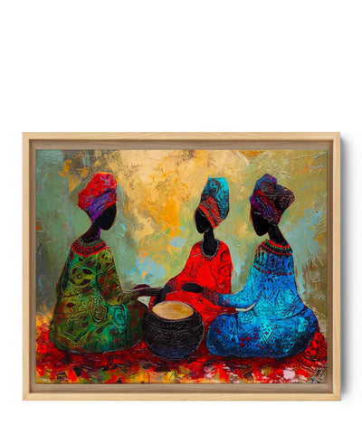 canvas, 3 Afrikaanse vrouwen, schilderstijl, kleurrijk, rood blauw en groen