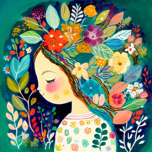 adorable art of a girl with flowers in her hair