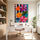 Bright floral wall art for living room decor, pink orange blue flowers