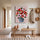 Cuadro moderno de flores rosas y rojas con jarrón azul de lunares, decoración mural para salón colorido