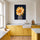 Tableau fleurs tournesol jaune vase rayé fond bleu marine décoration murale moderne salon lumineux