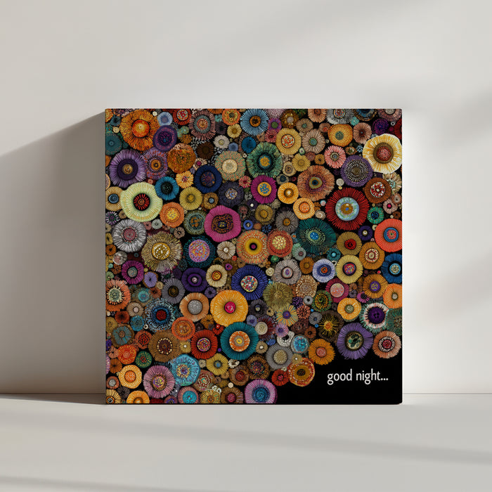 Multicolor abstract floral pattern on a black background, dynamic eclectic wall art print