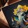 Ganesh origami fleuri tableau mural pour salon cadre chêne doré
