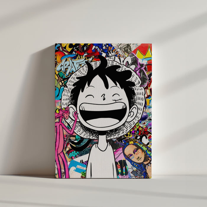 Colorful street art graffiti wall featuring a smiling cartoon character, dynamic pop art style