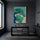 Tableau japonais pin stylisé spirales vertes bleu marine estampe zen décoration salon moderne