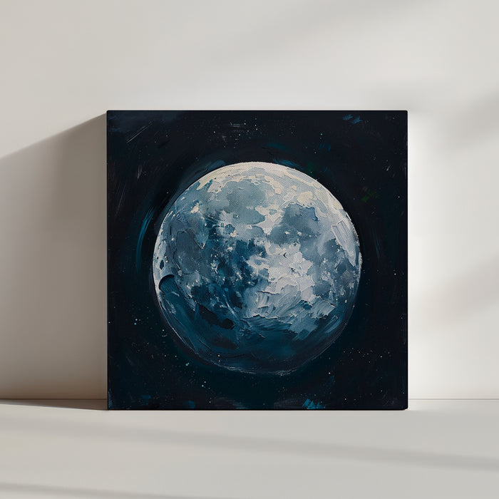 toile style peinture, représentation de la lune, planete.