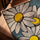Pop art daisy wall art in a golden oak frame for a Scandinavian living room