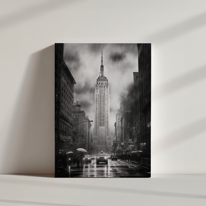 Black and white New York City alley with the Empire State Building in the background - urban photo print