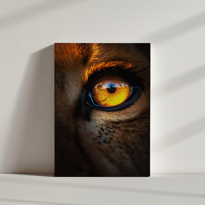 The lion cub’s hypnotic eye enhances the refined look of this unique wall art