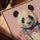 Panda anthropomorphe costume rose toile pour salon cadre chêne doré