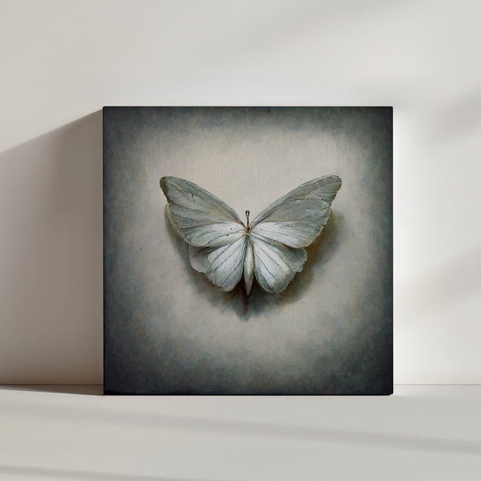 White butterfly canvas on a beige background, elegant wall decor
