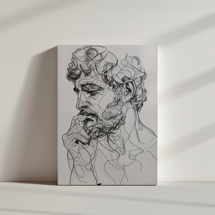 Minimalist black and white The Thinker canvas print illustration