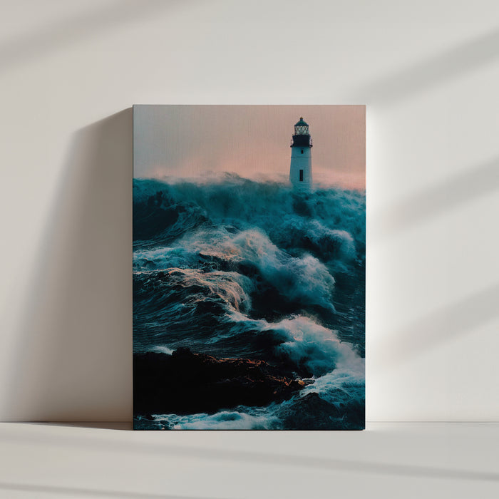 Tableau phare tempête, beauté nature sauvage.