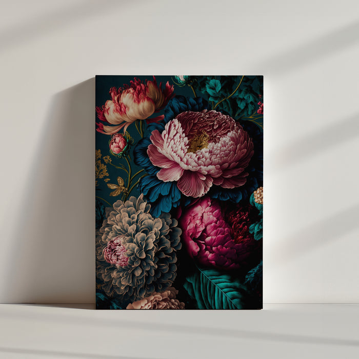 tableau pivoine style baroque et ambiance dramatique
