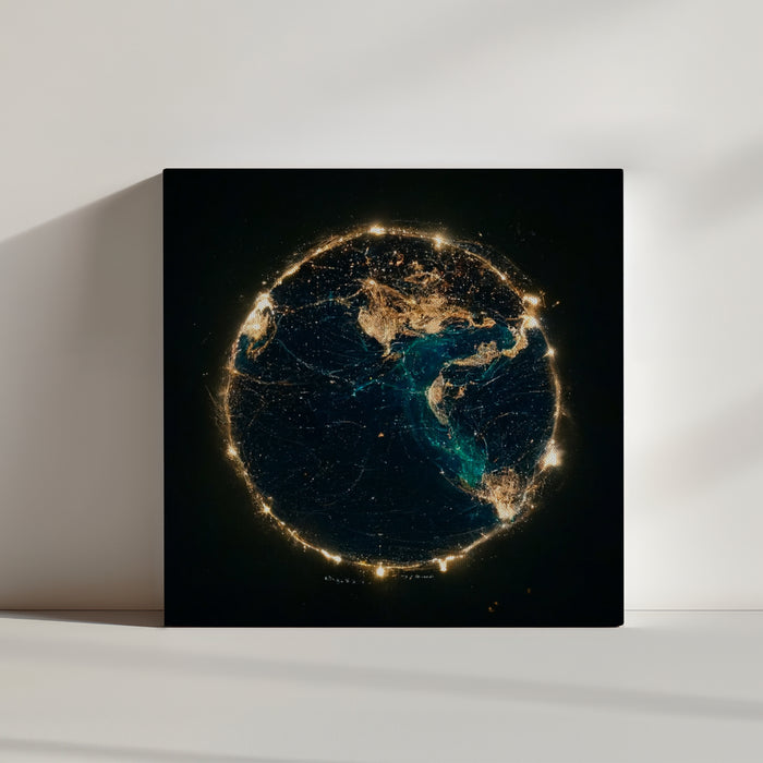 Tableau planete terre qui présente l'activité humaine vu de l'espace
