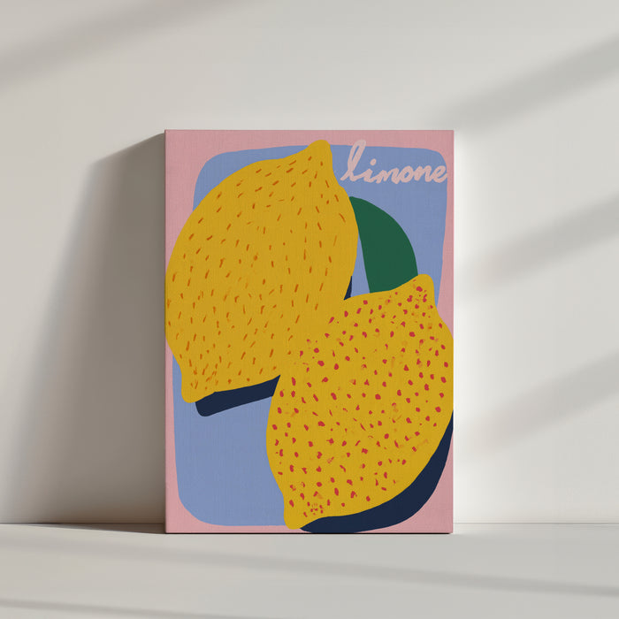 Pop Art Lemon Canvas with Stylized Lemons on Pink and Blue Background – Playful, Fruity Decor
