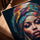 African woman portrait canvas with colorful headwrap – Scandinavian office wall art