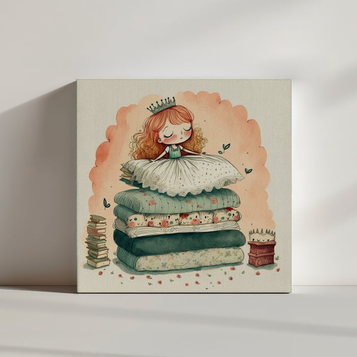 Canvas print illustration of a princess inspired by the classic tale The Princess and the Pea