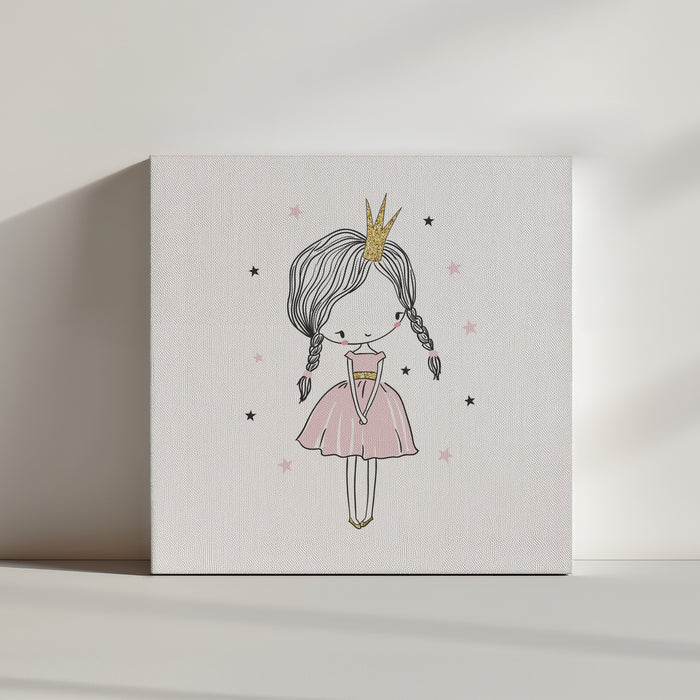 Illustration d'une princesse timide en robe rose avec des étoiles