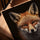Renard portrait toile artistique pour salon cadre chêne doré