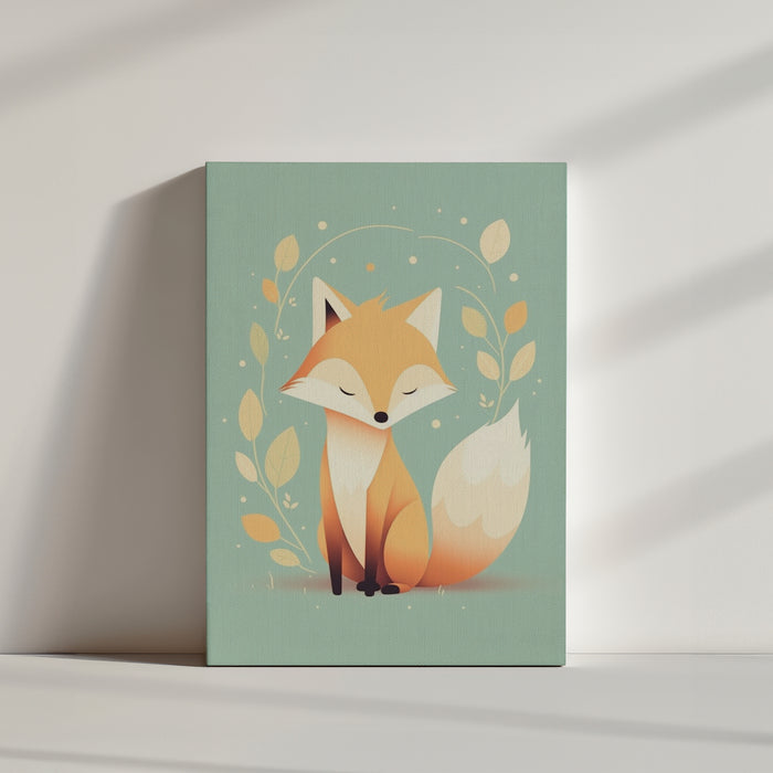 Cute pastel fox illustration on canvas wall art for kids room