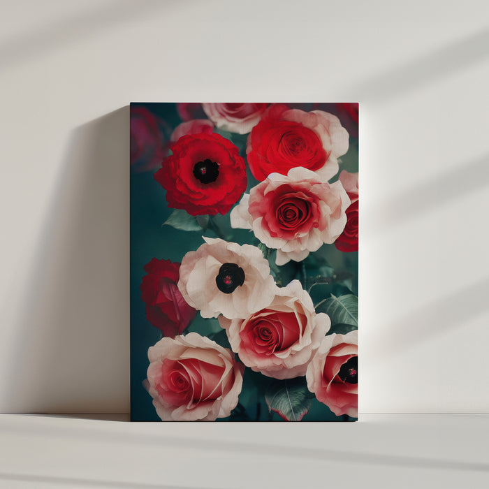 Tableau décoratif, une ode à la beauté et à l'émotion que suscitent les roses, symboles intemporels d'amour. Les roses rouges symbolisent la passion, tandis que les roses blanches représentent pureté et innocence. Dessinées avec délicatesse et aux couleurs vives