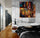 Urban Japanese wall art adding an exotic touch to a masculine industrial loft bedroom