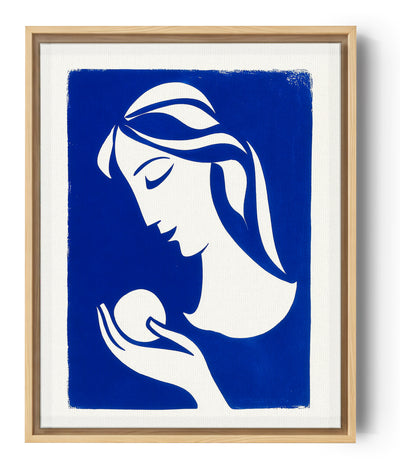 Tableau salon femme stylisée blanc sur fond bleu intense style art déco minimaliste