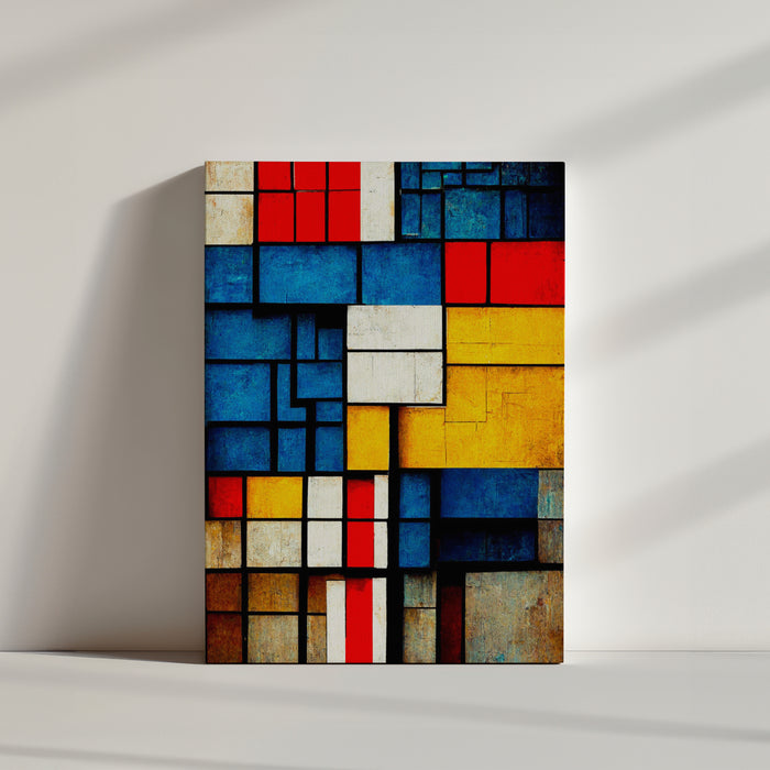 Modern reinterpretation of Mondrian's 'Composition A'—enhanced depth and intensity with contemporary industrial elements