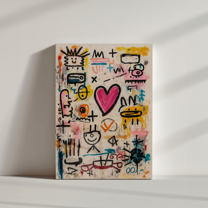Tableau street art coloré cœur rose graffitis style urbain dans ambiance minimaliste épurée