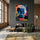Tableau street art portrait Einstein bleu couronnes graffitis style pop art urbain décor moderne