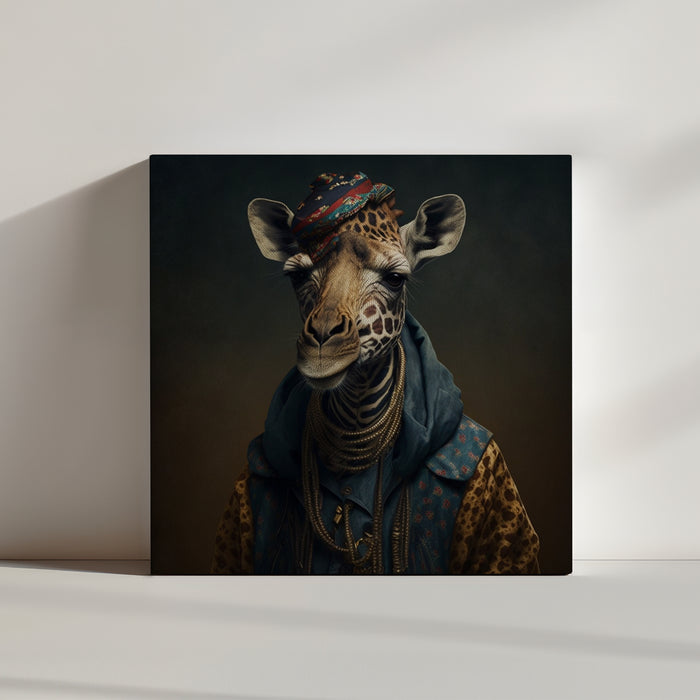 African-style hip-hop giraffe portrait street art canvas wall art