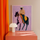 Pop-color western cowboy on horseback canvas in a vibrant retro living room