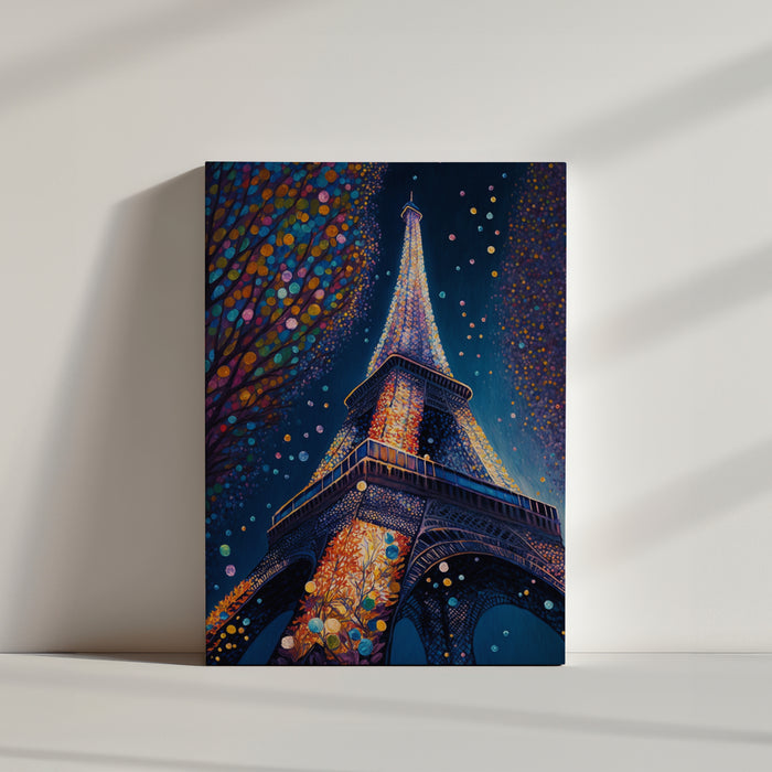 Eiffel Tower color pointillism painting from ground view - Paris canvas art