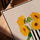 Tableau fleurs tournesols jaunes vase graphique décoration salon moderne texture toile cadre chêne doré