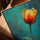 Tableau tulipe peinte pour salon texture toile cadre chêne doré