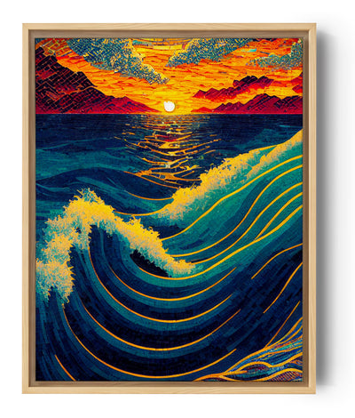 Sea Waves in Motion at Sunset Canvas Wall Art