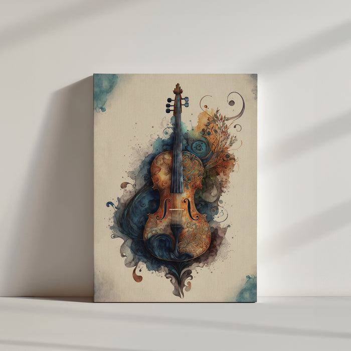 un magnifique tableau violon en bois inspiré de la peinture à l'aquarelle sur un fond beige