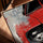 Front view of red vintage car, industrial-style wall art poster